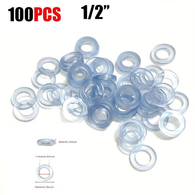 TEMU 100pcs Clear Silicone Sealing Gaskets, Diameter 1/2'' / 3/4'' - Suitable For Hot And Cold Water Pipes, Leak-proof Applications, Durable And , Gaskets For Home Improvement