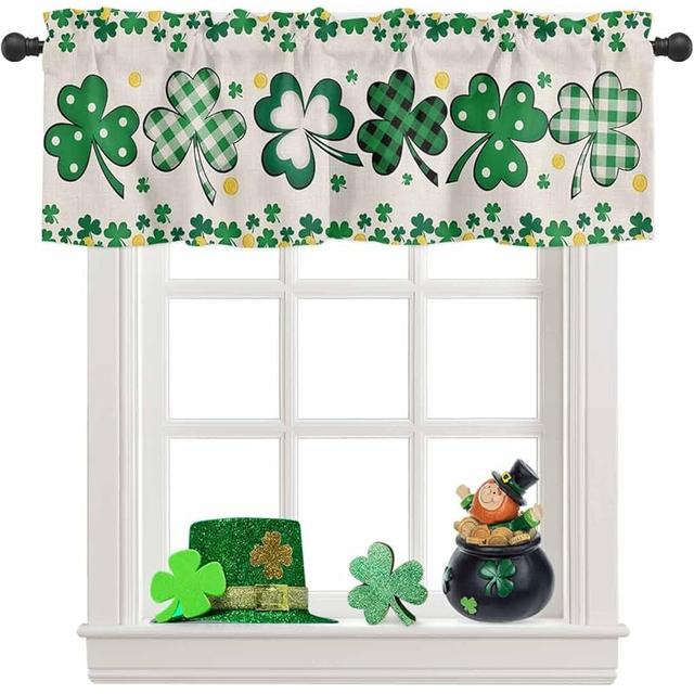 TEMU Valance Curtain For Kitchen Windows Celebrating 's Day, Featuring Green Shamrocks And Spring , Suitable For Bedrooms, Living Rooms, Or Bathrooms, Measuring 42x12 Inches