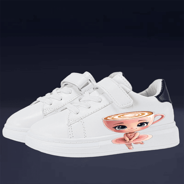 TEMU 1 زوج من ولاس ' باليرينا سنيكرز - أبيض منخفض الطول بنعل ناعم وأحذية بشخصية كب كيك (باليرينا وفن اللاتيه)، إغلاق، نعل متين من PVC يشبه المطاط، أحذية كاجوال ورقص لجميع