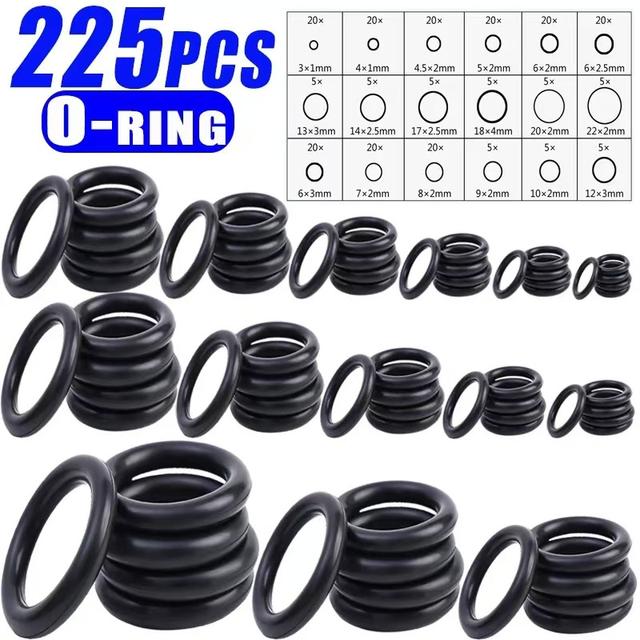 TEMU 225pcs O-ring Assortment – Resistant Rubber Seals, Various Sizes For Automotive & Machinery Applications