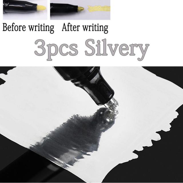 TEMU 3pcs/set Electroplating Mirror Marker Silvery Marking Pen For Cards Posters Rock Mugs Ceramic Glass Metallic Pen Diy Liquid Signature Model