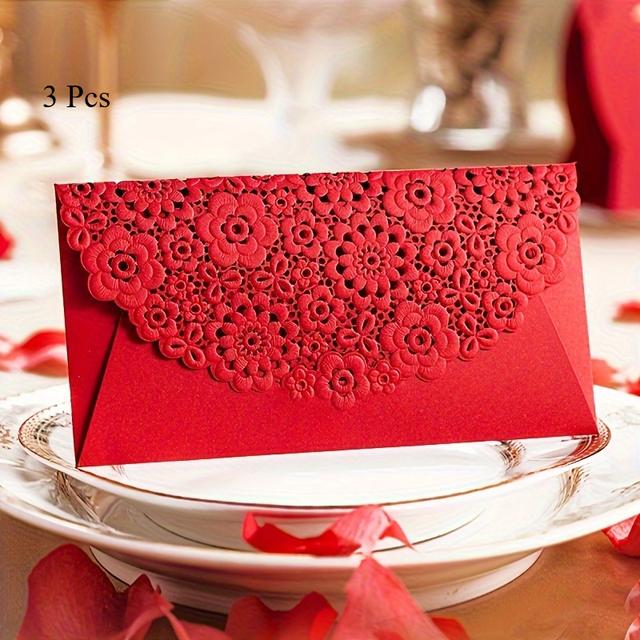 TEMU 3pcs Set Of Chinese Art Red Envelopes With Floral And Patterns, Self Sealing, , Suitable For Weddings, Engagements, Housewarming, Birthdays, Office Supplies