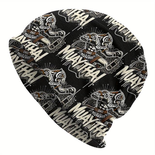TEMU Muay Thai Tiger Retro Beanie Hat - /orange Graphic Design, Soft Stretchy Unisex Skull For , Boxing Kickboxing Martial Arts Fans, Casual Winter Ski , Sporty Headgear