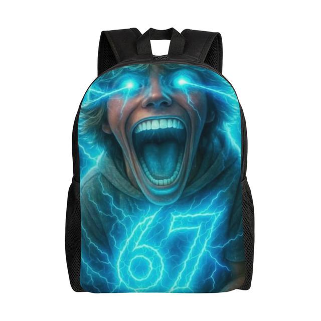 TEMU 1 قطعة حقيبة كلية 67 ميم ستة سبعة مناسبة لـ - حقيبة كتب مدرسية مطبوعة بطباعة رقم '67' مضحكة، حقيبة خفيفة الوزن قابلة للغسل مع حزام قابل للتعديل وإغلاق بسحاب، هدية ، طالب 67، للمراهقين