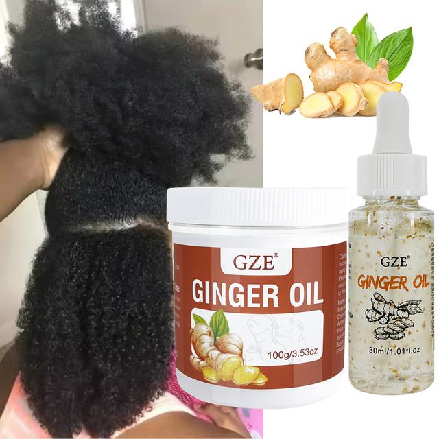 TEMU 2-pack Gze Ginger Oil Hair Care Set: 30ml Ginger Hair Oil With Ginger Extract & 100g Solid Ginger Hair Oil For Root Strengthening, Split End Protection