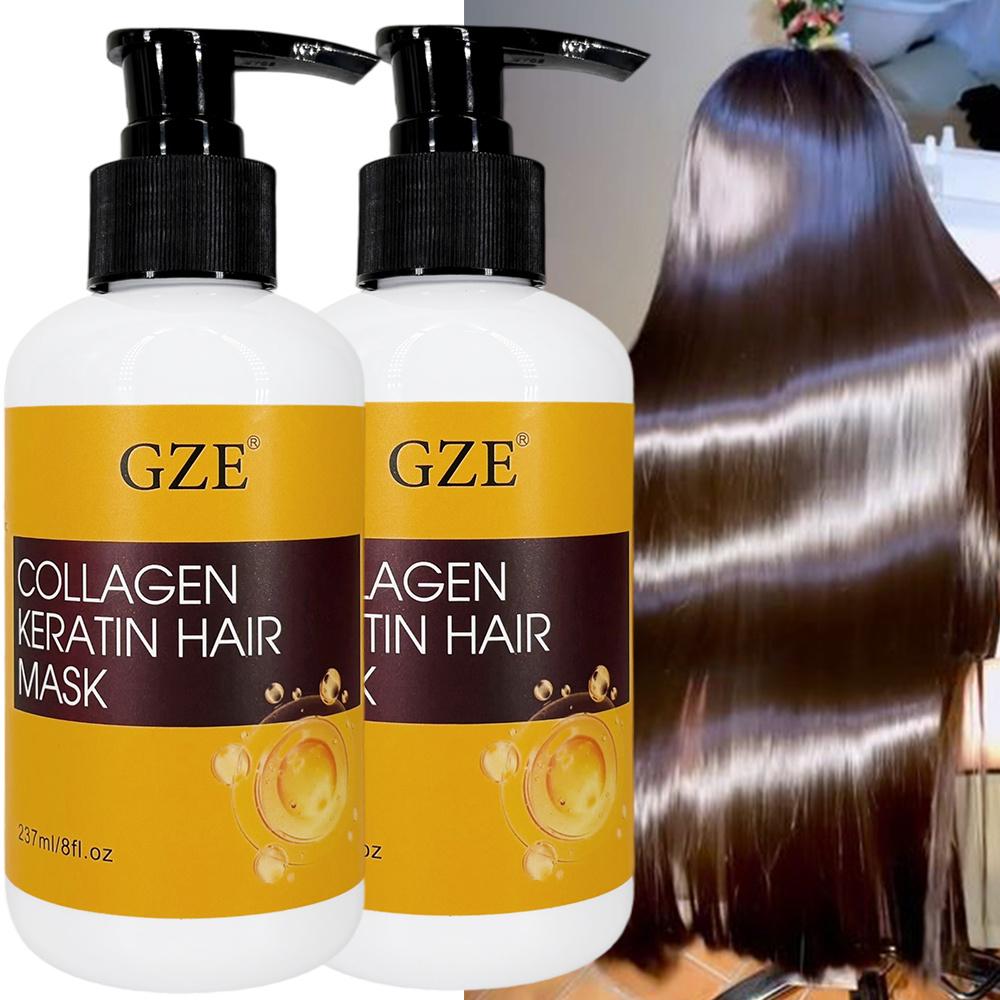 TEMU 2 Pack Gze Collagen Keratin Hair Mask, Deep Conditioning Hair Mask For Dry Damaged Hair, Repairing And Strengthening, Adds Shine And , , Nourishes And Hydrates, 237ml