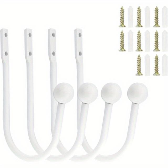 TEMU 4 Curtain Holders, Curtain Tieback Hooks, Wall-mounted Curtain Rod Hooks, Used For Securing Curtains Or Hanging Items, White, Includes 8 Screws And 8 Expansion Tubes