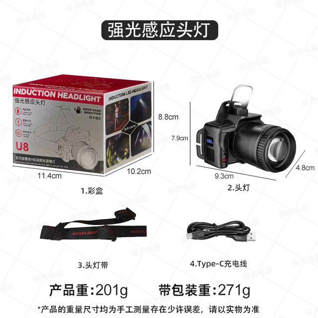 TEMU Rechargeable Sensor Headlamp With Dual Li-ion - Motion Sensor Activation, - Led Flashlight Suitable For Outdoor Camping, Emergencies, For, Reading & Bedtime