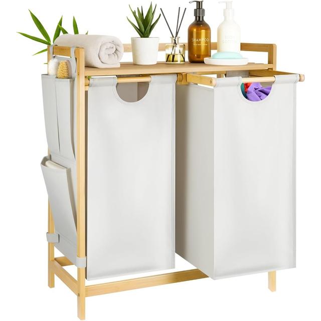 TEMU Großer Bambus-Wäschekorb mit 2/3-Etagen-Sortierung & abnehmbaren Wäschesäcken – Robuster Bambus-Holz-Wäscheorganizer für Zuhause, , Kleidung, Wäschekörbe