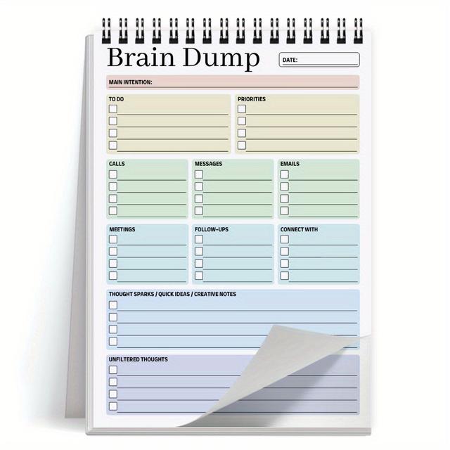 TEMU 1 قطعة دفتر تخطيط الدماغ، دفتر ملاحظات قائمة المهام، مفكرة يومية حلزونية، مخطط الإنتاجية، مخطط ADHD، منظم الأفكار