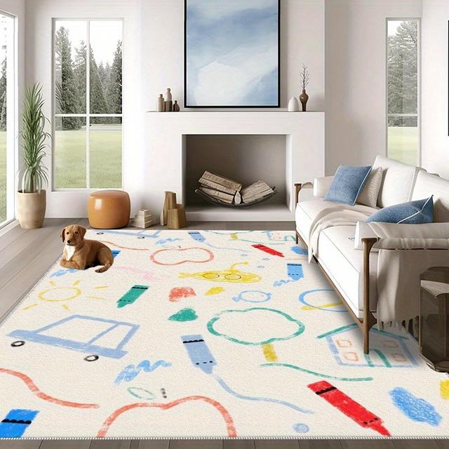 TEMU 1pc Colorful Wax Crayon Pattern Area Mat, Lightweight, Washable, Easy To Manage, Suitable For Living Room, Bedroom, Office, Balcony, Patio, Room
