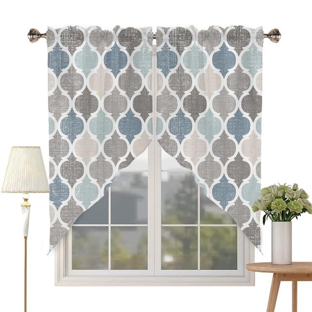 TEMU 1 Set Vintage Moroccan Plaid Curtain Drapery - Semi-blackout Polyester Rod Pocket Window Treatment, Hand Washable, Light-filtering For Home Bedroom Ambiance Decor