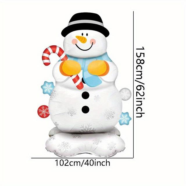 TEMU 1pc Festive Christmas Snowman Balloon - Standing Aluminum Foil Inflatable With Striped Scarf, Blue Gloves, And Black Top Hat - Holiday Mall Or Home Decor, Christmas Decorations