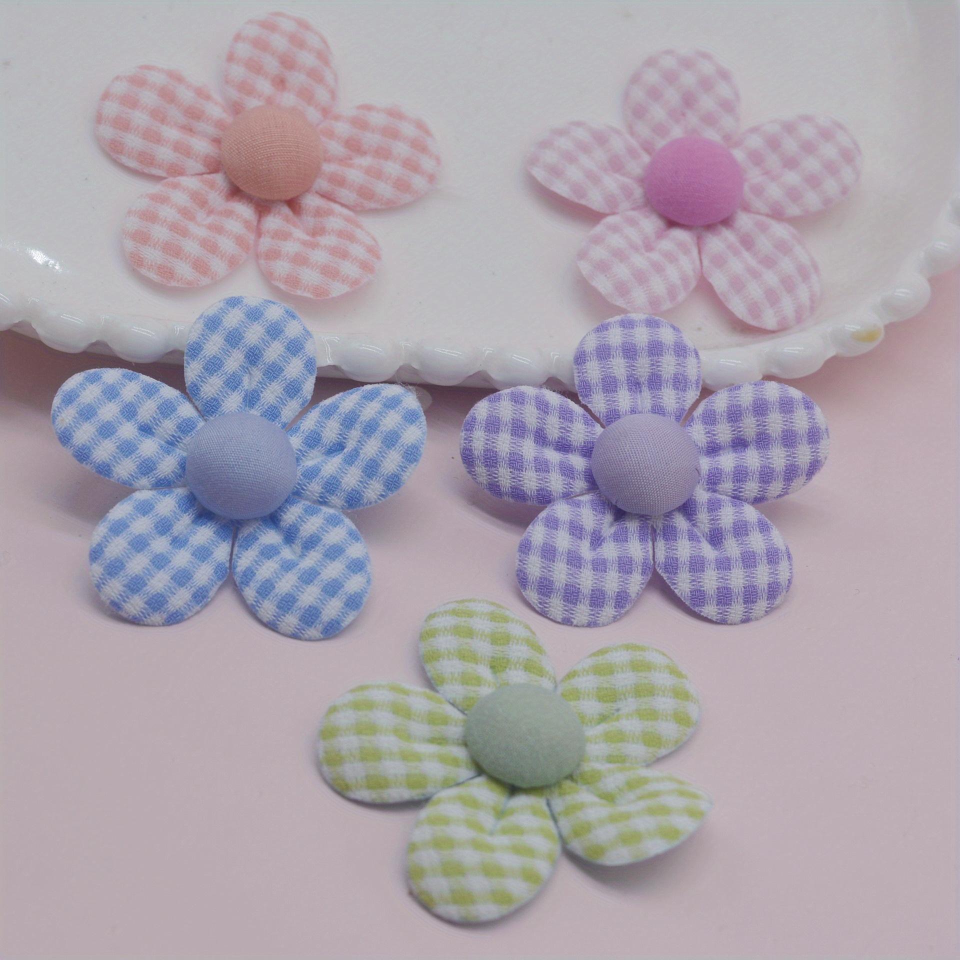 TEMU 20pcs Handmade Fabric Flower Appliques For Crafts - Plaid And Solid Color Hair Clips, Clothing, Shoes, Hats And Accessory Patches