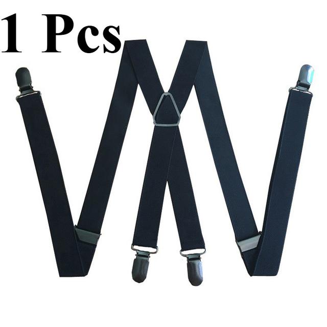 TEMU Men's High Elastic Adjustable Suspenders With 4 Strong Clips – Heavy Duty Design, Black Nylon Material, Perfect Gift For Men, Formal Or Casual Occasions