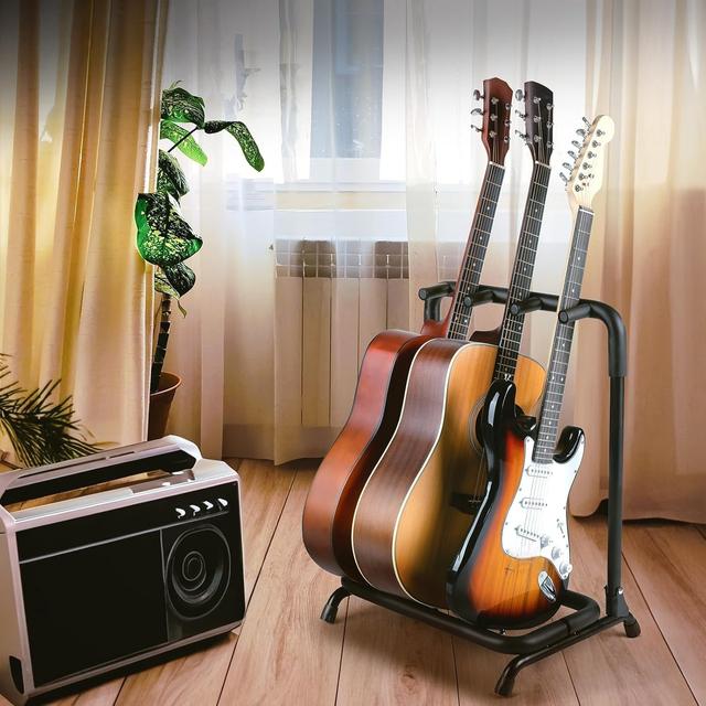TEMU Foldable Guitar Stand That Holds 3 Guitars - Suitable For Acoustic Guitars, Electric Guitars, Or - Portable, Durable, And Space-saving