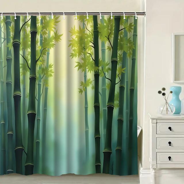 TEMU 1 ชิ้น - ผ้าม่านอาบน้ำลายใบไม้แนวตั้ง สีเขียว/ดำ/เทา/เบจ/น้ำตาล พร้อมตะขอ คุณภาพสูง เหมาะสำหรับตกแต่งห้องน้ำ สไตล์สปา (ใช้งานง่าย)