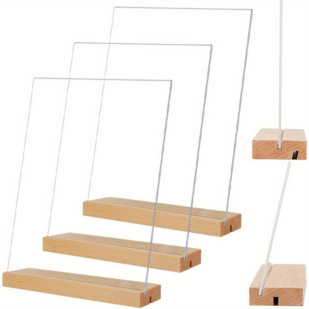TEMU 3pcs Sleek A5 Acrylic Sign Holders With Natural Wood Base - Versatile L/ For Vertical Or Slanted Display, Weddings, Restaurants, Stores, Offices, And Hotels