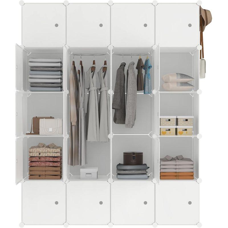 TEMU Wardrobe Shelving Cabinet, Pp Plastic With Door Wardrobe Cabinet, For Bedroom Bathroom (20 Boxes, White), Portable Closets