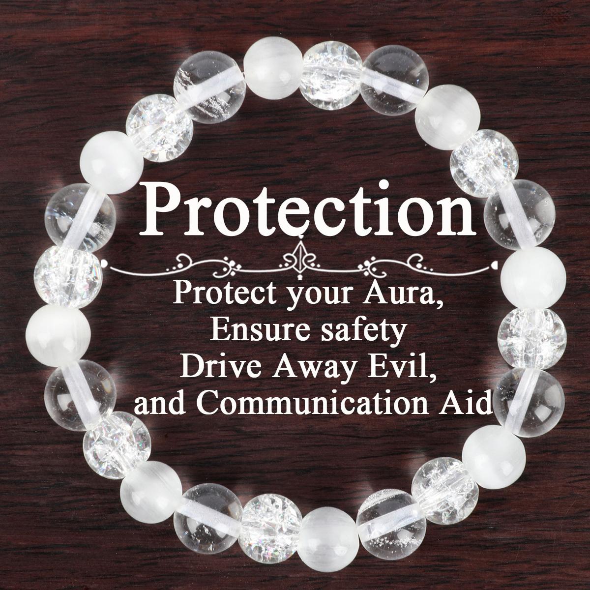 TEMU Handcrafted Bohemian Bracelet With 8mm Chatoyant Stones - Jewelry Gift For Women & Moms, Clear Beads, Wear, Valentine's Day Accessory (no Plating)