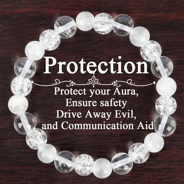 TEMU Handcrafted Bohemian Bracelet With 8mm Chatoyant Stones - Jewelry Gift For Women & Moms, Clear Beads, Wear, Valentine's Day Accessory (no Plating)