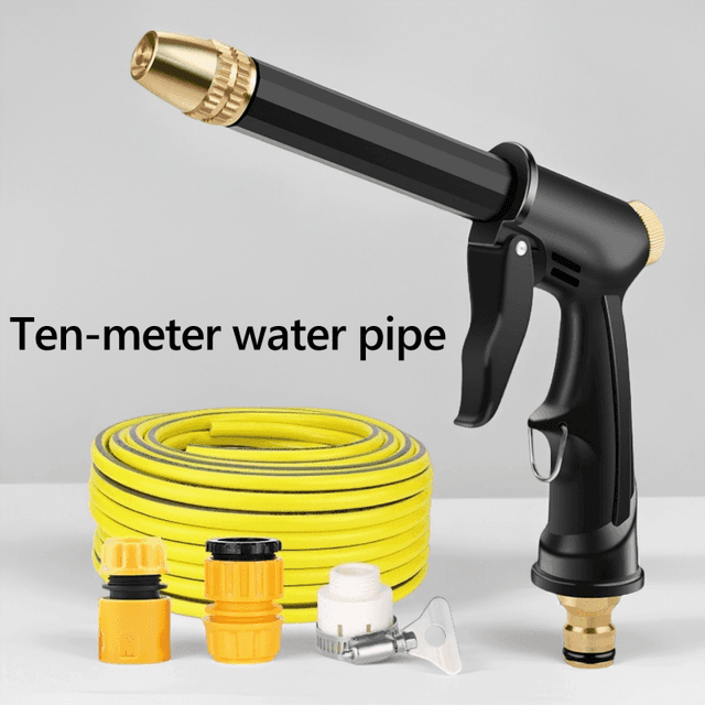 TEMU طقم غسيل السيارات، خرطوم مياه + فوهة 5 في 1، مجموعة تنظيف وصيانة كاملة للسيارة، مناسبة لجميع