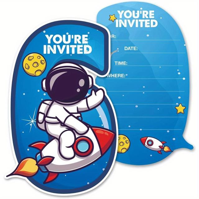 TEMU 20er-Set Süße Astronauten-Nachtform Einladungskarten Weltraum 6. Geburtstagsparty Einladungen mit Umschlägen, Neunte Geburtstagsparty Zutaten und Gastgeschenke für Jungen, Beidseitig