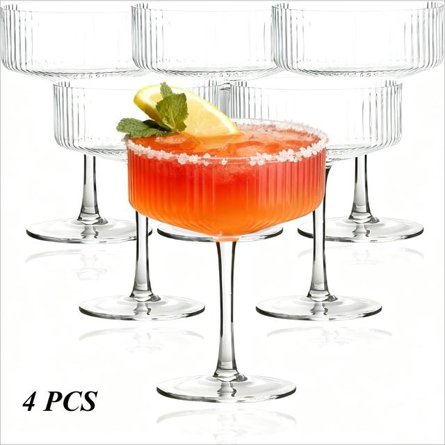 TEMU 4pcs Striped Plastic Glasses | Champagne & Martini Cups |ideal For Birthdays, Carnivals, Weddings, Christmas, And Other Celebratory Events