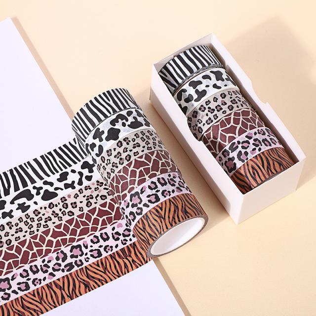 TEMU 6 Rollen Washi Tape mit Tiermuster, Größe 1,5*500 cm (0,6*196,8 Zoll), mit kreativen Zebra, Leopard- und Tigermustern, für Planer, Journale und Kartenherstellung sowie -Aufkleber