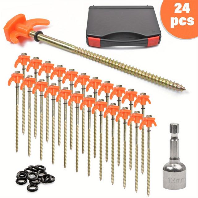 TEMU 24pcs Screw In Heavy Duty Drill Top Ground Pegs Awning Pegs Tent Pegs