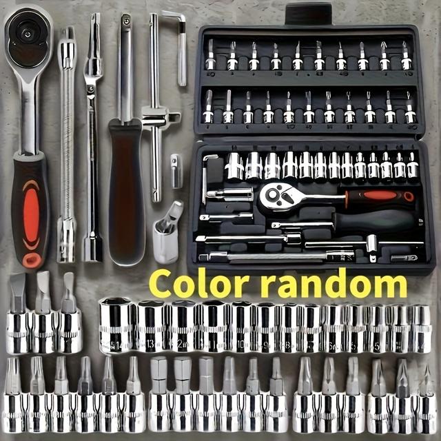 TEMU 216/46 قطعة مجموعة أكمام ميكانيكية، 1/2 1/4 3/8 مقاس SAE ومتري، مفك راتشيت 72 سنًا، مناسب للسيارة والمنزل والجراج وصندوق السيارات