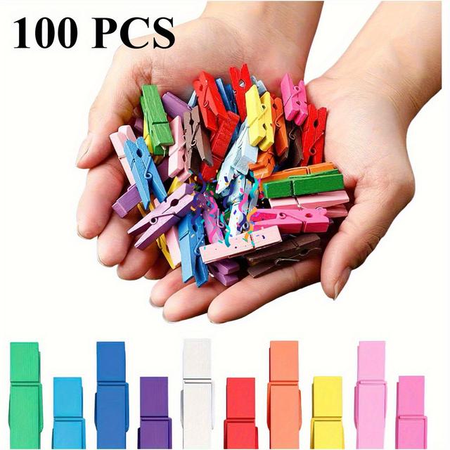 TEMU mini klipsów, 1.18-calowy naturalny brzoza, kolorowe klipsy do zdjęć, rzemiosła, sztuki, z torebką do przechowywania w zestawie