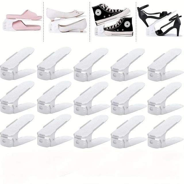 TEMU 15pcs Adjustable Two-tier Shoe Storage Organizer – Compact Solution For Closets, , Bedrooms, And Bathrooms, Made From Sturdy Plastic, Accommodates Different Shoe Styles.
