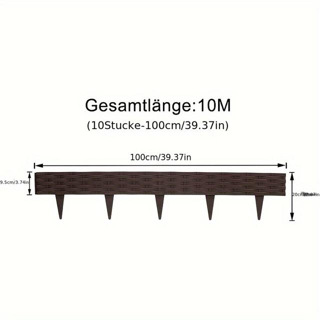TEMU Plastic Rattan Lawn And Flower Bed Fence, 5/10m Length, Uv Resistant, With Ground Spikes, 100cm Per Section, /brown/grey, Suitable For Garden Fencing