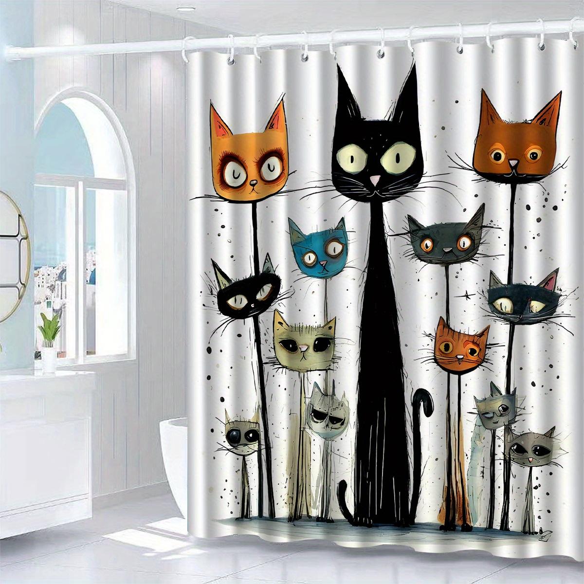 TEMU Cute Kitten Pattern Printed Shower Curtain With Hooks, Windows And Walls, Bathtub, Bathroom Home Decoration, Shower Curtains Suitable For All