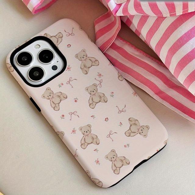 TEMU Phone Case: Bear Powder -one Film Case - Durable, Shock-absorbing, And Trendy Protection - Compatible With Iphone 16, 15, 14, 13, 12, 11, Plus, Pro, Max, Perfect Birthday Gift For