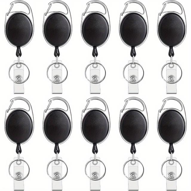 TEMU 2d 5/10/20 Pack Retractable Reel With Clip, Carabiner, And Key Ring – Coil Nylon Rope Badge Reel Keychain, Suitable For School, Nurses, And Office