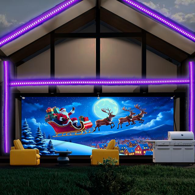 TEMU Large Glowing-in-the-dark Santa & Reindeer Night Light Tapestry - Self-lit Outdoor/ Christmas Wall Hanging With Drilled Holes, For Parties, Decorations, Durable Holiday Gift (no Needed)