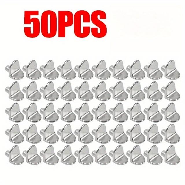 TEMU 50pcs Durable Metal Shelf Support Pegs - Cabinet Shelf Brackets For Kitchen, Wardrobe, Closet, Bookshelf Cabinet Partition, Laminated Plate Brackets - Versatile Shelving Hardware Anchors