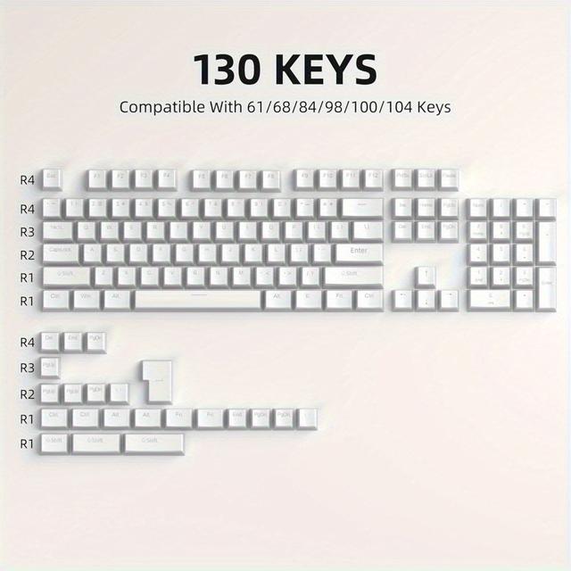 TEMU Double Shot Pbt Pudding Keycaps 130 Keys, Keycaps With Translucent Layer, Full 104 Key Set And 16 Keycaps, Oem Profile, Mechanical Keyboard Accessories Not Keyboard).