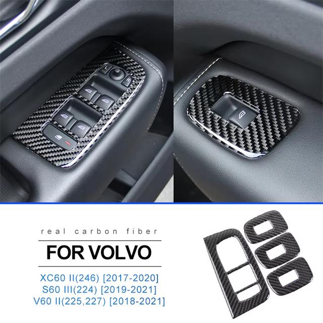 TEMU Dekorative Folienabdeckung für Fensterknauffläche, passend für Volvo XC60 S60 V60 Modelle von 2018 bis 2020 - Hergestellt aus echter Kohlefaser, eine beliebte Wahl für Innenausstattungen