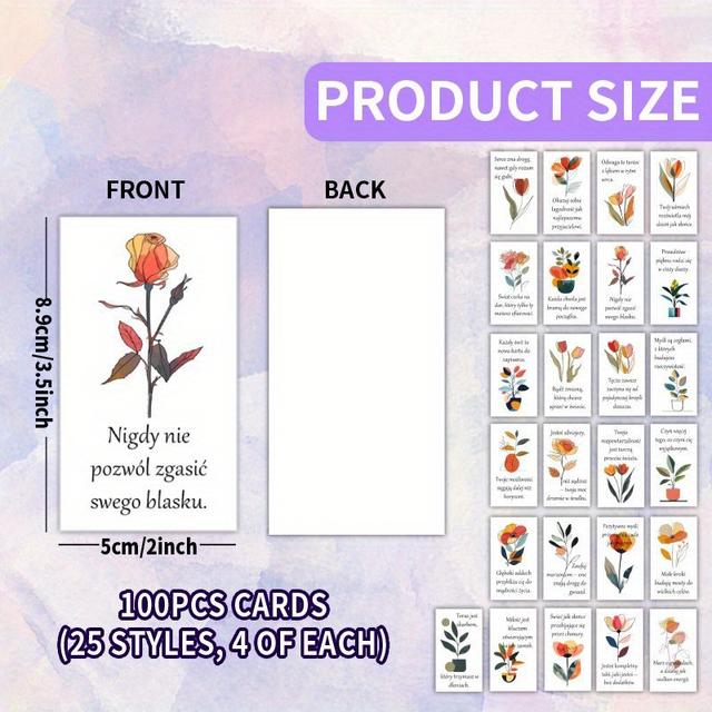 TEMU Set Of 100 Cards - Polish Minimalist - - Featuring Themed Inspirational Quotes, With 25 Distinct Styles, , Family, Celebrations, Motivation, And Appreciation.