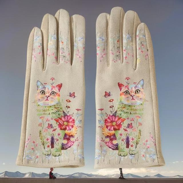 TEMU Printed French Bulldog Pattern Thickened Warm Gloves, Elastic Full Finger Mittens, Decorative & Touch Screen Compatible, Hand Washable, For Going Out, Gift