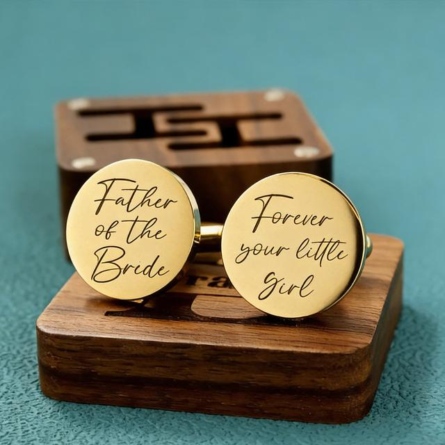 TEMU 2pcs Personalized Stainless Wedding Cufflinks For Father Of - Custom Initial/name Engravable Cuff Links Suitable For Formal Occasions, Wedding, Gifts From Bride Or Groom' Father (' Formal)