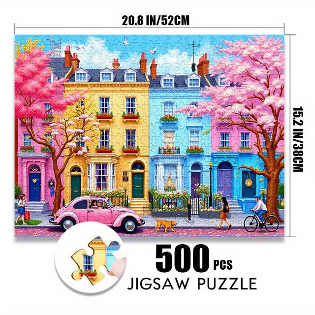 TEMU 500/1000 قطعة ألوان إنجليزية لمشاهد الشوارع - أشجار ، ملونة و الحياة اليومية، لعبة ألغاز ورقية كبيرة للبالغين، ممتعة للعائلة، ديكور ذاتي الصنع، تحدي التفكير، ملحقات الألغاز