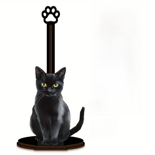 TEMU 1set Black Cat Shaped Wooden Kitchen Paper Towel Holder | Single Layer Standing Countertop Dishcloth And Paper Towel Storage Rack