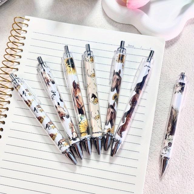 TEMU 7pcs Horse Stationery Set, Horse Gift Ballpoint Pen For Equestrian Enthusiasts With Black Ink - Suitable For Office Supplies