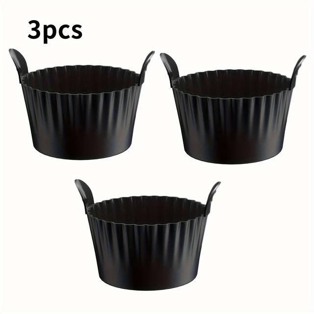 TEMU 3pcs Silicone Air Fryer Baking Ramekins - & Food-grade, Ideal For Eggs, Cupcakes, Muffins, Puddings, Tarts, Custards - Versatile For Healthy