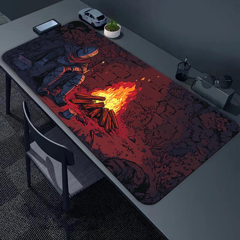 TEMU Handgeschilderde Ridder Kampvuur Muismat, Polyester Diatomiet Materiaal - Geschikt voor Gaming, Kantoor en Thuisgebruik - Artistiek Ontwerp Cadeau voor Vrienden en Familie, Bureauonderlegger