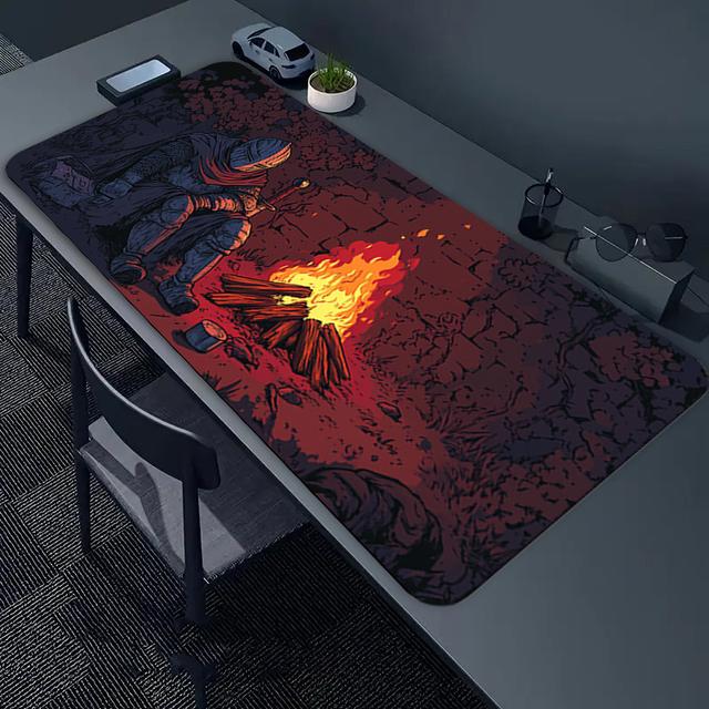 TEMU Handgeschilderde Ridder Kampvuur Muismat, Polyester Diatomiet Materiaal - Geschikt voor Gaming, Kantoor en Thuisgebruik - Artistiek Ontwerp Cadeau voor Vrienden en Familie, Bureauonderlegger